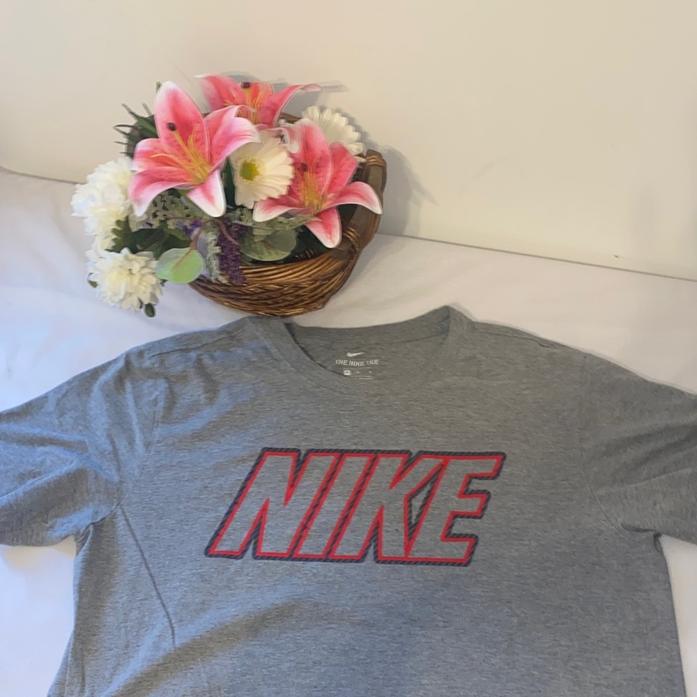 Nike Gray Tee with Bold Red Logo